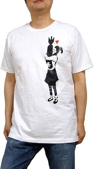 Amazon おもしろｔシャツ 爆弾を抱えた少女 半袖 白 メンズ ｔシャツ 綿100 プリントｔシャツ バンクシー グラフィックｔシャツ 面白 ｔシャツ Tシャツ カットソー 通販