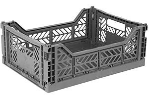 AYKASA Collapsible Storage Bins, Plastic Crate for Storage, Collapsible Crate, Utility Stackable Box, Collapsible storage box, Milk crate Collapsible storage (Medium, Silver)