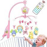 Baby Crib Mobile for Pack and Play, Crib Toys with Lights and Music,Carrier, Remote, arm, Projector for Girl, Stroller Accessories. Material: ABS+Plastic(Pink-Forest)