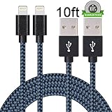 ONSON iPhone Cable,2Pack 10FT Extra Long Nylon Braided Cord Lightning Cable Certified to USB iPhone Charging Charger for iPhone 7/7 Plus/6S/6 Plus,SE/5S/5,iPad,iPod Nano 7 (Black Blue,10FT)