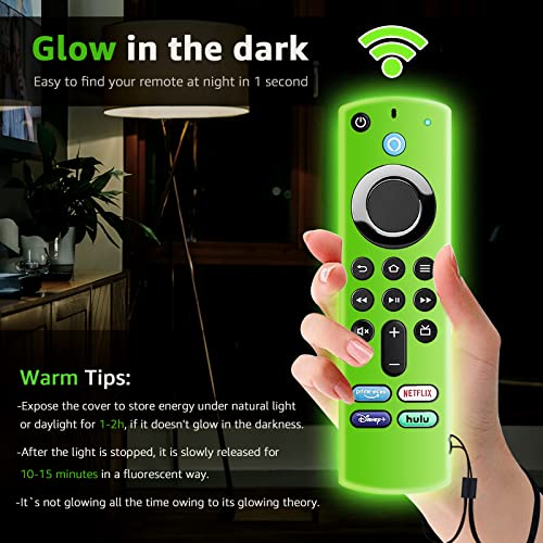 WEVOVE [3 Pack] Firestick Remote Cover 4K/4K Max(3rd Gen) 2021, Fire Remote Case Cover with Lanyard, Anti Slip Silicone Firestick Remote Holders(Glow Green/Sky Blue/Orange)