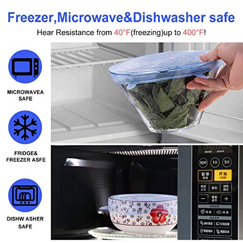 Tiumso Silicone Stretch Lids, Reusable Durable and Expandable Lids, Silicone Covers for Fresh Food & Leftovers, Eco-friendly Stretch for Container, Bowl and Cup in Dishwasher (12, blue+white) - Thumbnail 2