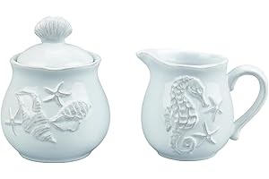 BLUE SKY CLAYWORKS Blue Sky Ceramics Sky Ceramic Laguna Coastal Sugar and Creamer Set Blue, Multi (20463)