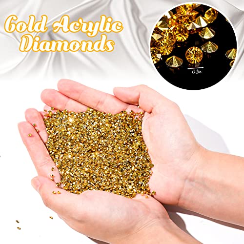 FUTUREPLUSX Gold Fake Diamonds, 28000PCS Gold Acrylic Diamonds Crystals Gems Rhinestones 3mm for Vase Fillers Table Scatters Confetti Wedding