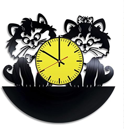 RomanticStuffStore Cute Cats Vinyl Record Wall Clock - Get Unique Nursery Room Wall Decor - Gift Ideas Siblings, Mother – Contemprorary Unique Modern Art Design