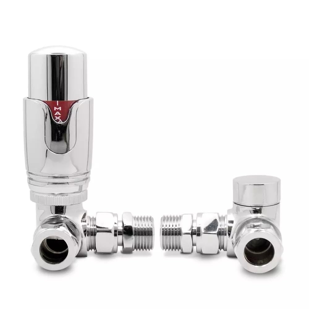Team Controls Corner Angled Thermostatic Radiator Valves & Lockshield Valve 15mm Chrome TRV Pack