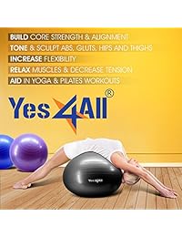 Yes4All Yoga Ejercicio Bola con Bomba (Mano) - Multi Colores & Tamaños (21.7 in 25.6 in 29.5 in) - Anti Ráfaga & Extra Grueso - Soporta 2000 libras
