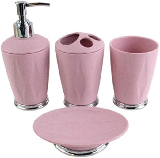 Mypnb Badezimmerzubehor 4piece Badezimmer Set Lotion Flasche Zahnburstenhalter Mundbecher Seifenschale Rosa Grun Color Pink Amazon De Kuche Haushalt