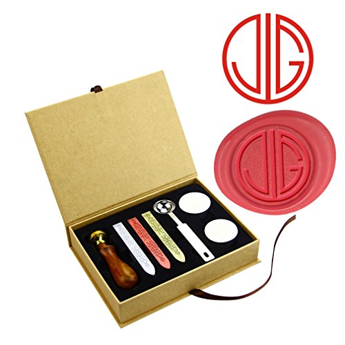 ZOVEE Vintage Monogram 2 Initials Wax Seal Stamp Kit Groom Birde Wedding Invitation Card Stamp 