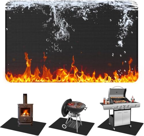 Tismels Rectangle 102 x 150 cm Fire Retardant Mat, Reusable Outdoor Barbecue Mat, Fireproof Fireplace Mat, Double-Sided Fireproof BBQ Mat for Patio and Terrace,