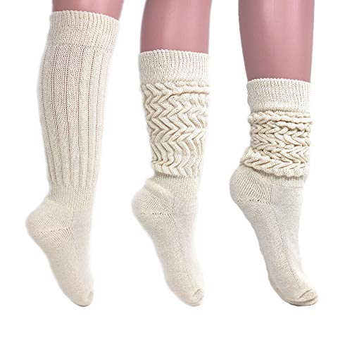 Women's Extra Long Heavy Slouch Cotton Socks Made in USA Size 9 to 11