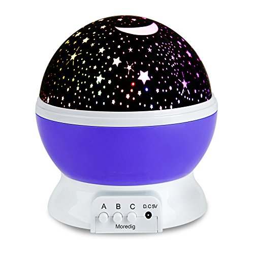 Projection Lamp Kids Light Moon Star projector Multicolor Changing with USB Cable,360 Degree Rotation Romantic Sky,Unique Light for Men Women Kids Nursery Light Bedroom Purple