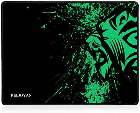 REEJOYAN Lion Gaming Mouse Pad Anti-Slip Black Cloth Portable Locking Edge Mouse Mat, 2mm Thick, 12.4"x9.4"x0.08"