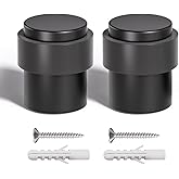 SANATO Black Cylindrical Floor Mounted Stainless Steel 304 Door Stop Door Stopper with Black Rubber, 2 Pack