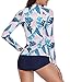 Daci Women Rash Guard Long Sleeve Swimsuit Two Piece with Boyshort Zipper UPF 50