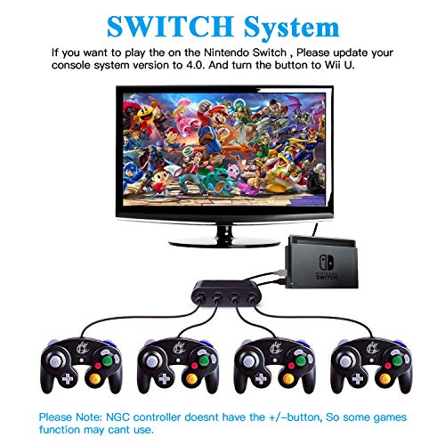 GameCube Controller Adapter, Gamecube Adapter for Switch, Wii U and PC USB, Provide Best Super Smash Bros Game Experience Easy to Plug and No Driver Need Gamecube NGC Controller Adapter with 4 Ports