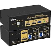 CKLau 2 Port USB 3.0 Dual Monitor KVM Switch Displayport 1.4 8K@30Hz 4K@144Hz, Display Port KVM Switch 2 Monitors with Audio, All Input and Output Cables Supports Hotkey Function