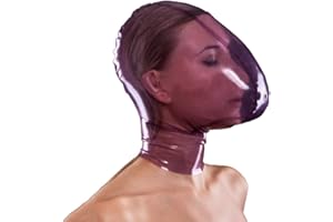 Full Face Mask with Breathing Bag and Nose Hole, Sex BDSM Latex Hood Mask with Zipper for Party, Cosplay, Holiday (Purple)
