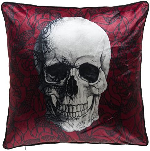 14Karat Home Velvet Scarlet Skull Throw Pillow with Feather/Down Insert, Red