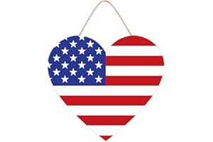 SARYBEI 4th of July Patriotic Door Decorations - Independence Day Wall Sign Heart Decor - Wooden Door Hangers Wreath for Memorial Day Decorations for The Home Party Supplies