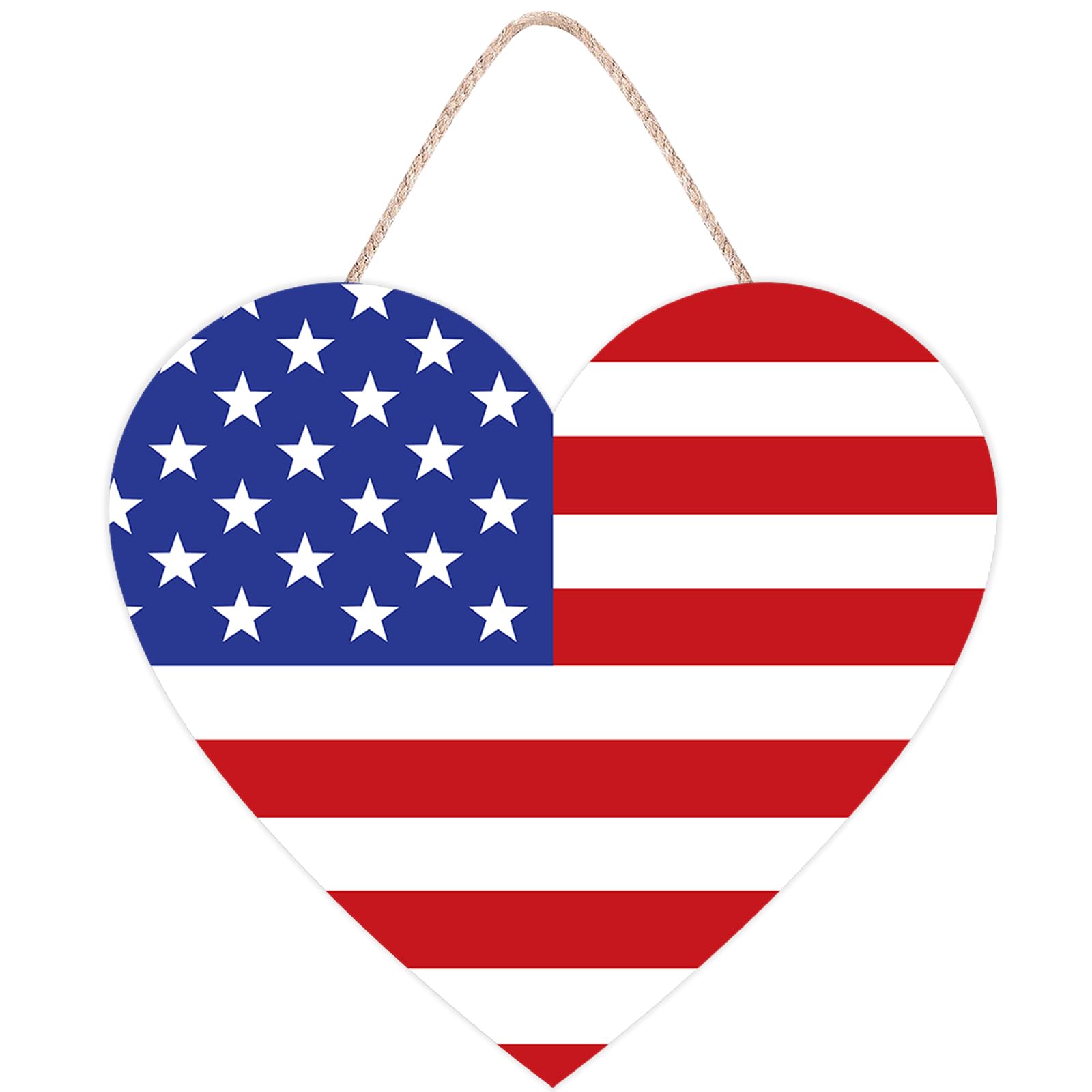 4th of July Patriotic Door Decorations - Independence Day Wall Sign Heart Decor - Wooden Door Hangers Wreath for Memorial Day Decorations for The Home Party Supplies