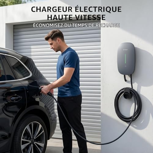 GONEO Electric Vehicle Charging Station 11kW with APP, 7M Cable Type 2 (16A, 400V,) RFID, IK10, IP65, EV Wallbox 11kW with RCD Type A 30mA AC + 6mA DC, for BEV/PHEV