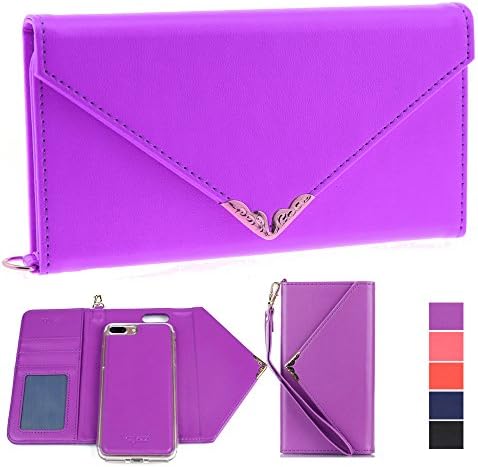 IPhone 7 Plus Wallet Case, Rejazz [Purple] Envelope Flip Handbag Shell Women Wallet PU Leather Magnetic Detachable Cover Cases with Credit Card ID Holders Wrist Strap for Apple Iphone 7 Plus 5.5" 