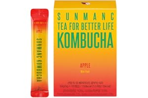 SUNMANC Kombucha 10 packets, Sparkling Probiotic Fermented Drink, Convenient Powdered Drink Mix, Tea Powder, Low Calories, Sugar 0g, Low Caffeine (Apple)