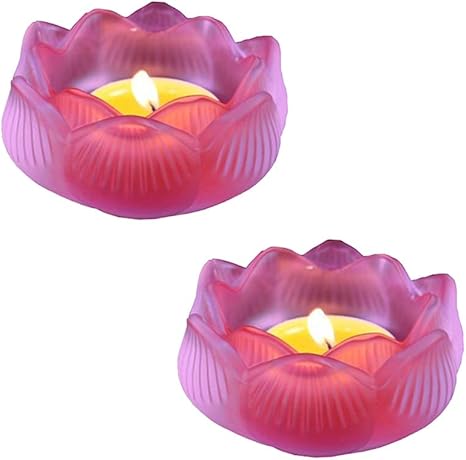 Amazon Co Jp Maiheimoon カラフルな釉薬 蓮の花 キャンドルホルダー キャンドルハウス 赤 2 ホーム キッチン