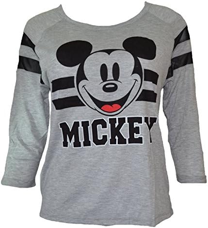 Disney Mickey and Minnie Mouse Three Quarter Sleeve Juniors Shirt (M, Gray)
