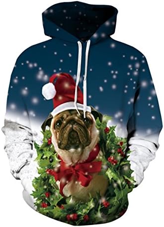 Bestale 3D Ugly Christmas Hoodies, Unisex Juniors Snow Christmas Dog Graphic Hooded Hoodie Sweatshirts for Men and Women