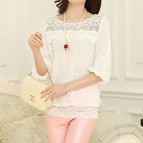 LQXin Chiffon Blouses for Women Fashion 2016 Half Sleeve Shirts Lace Top Clothes (White, Size M)