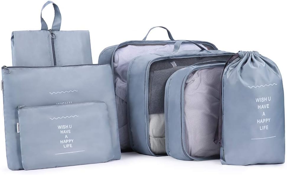 HaloVa Packing Cube, Lightweight Luggage Packing Organizers, Expandable Weekender Travel Cubes with Shoes Bag, 7-Pcs, Gray