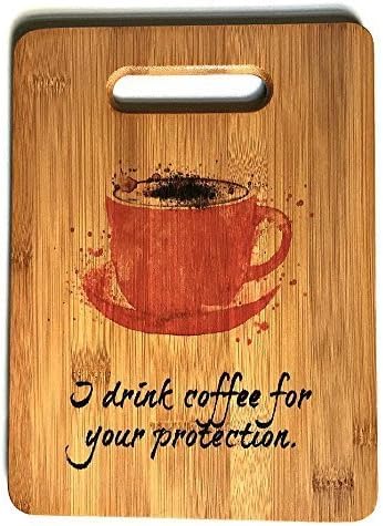 Christmas Gift Idea for Women | Bamboo Cutting Board by Bamboo &amp; Burlap | Organic &amp; Eco-Friendly, Watercolor Set Coffee Design For Kitchen | Medium | Comes w/ Burlap Bag-Wedding Gift | Coffee Lover
