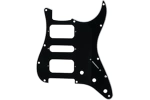 Musiclily Pro 11 Holes Round Corner HSH Strat Pickguard for American/Mexican Fender Standard Stratocaster Electric Guitar, 3Ply Black