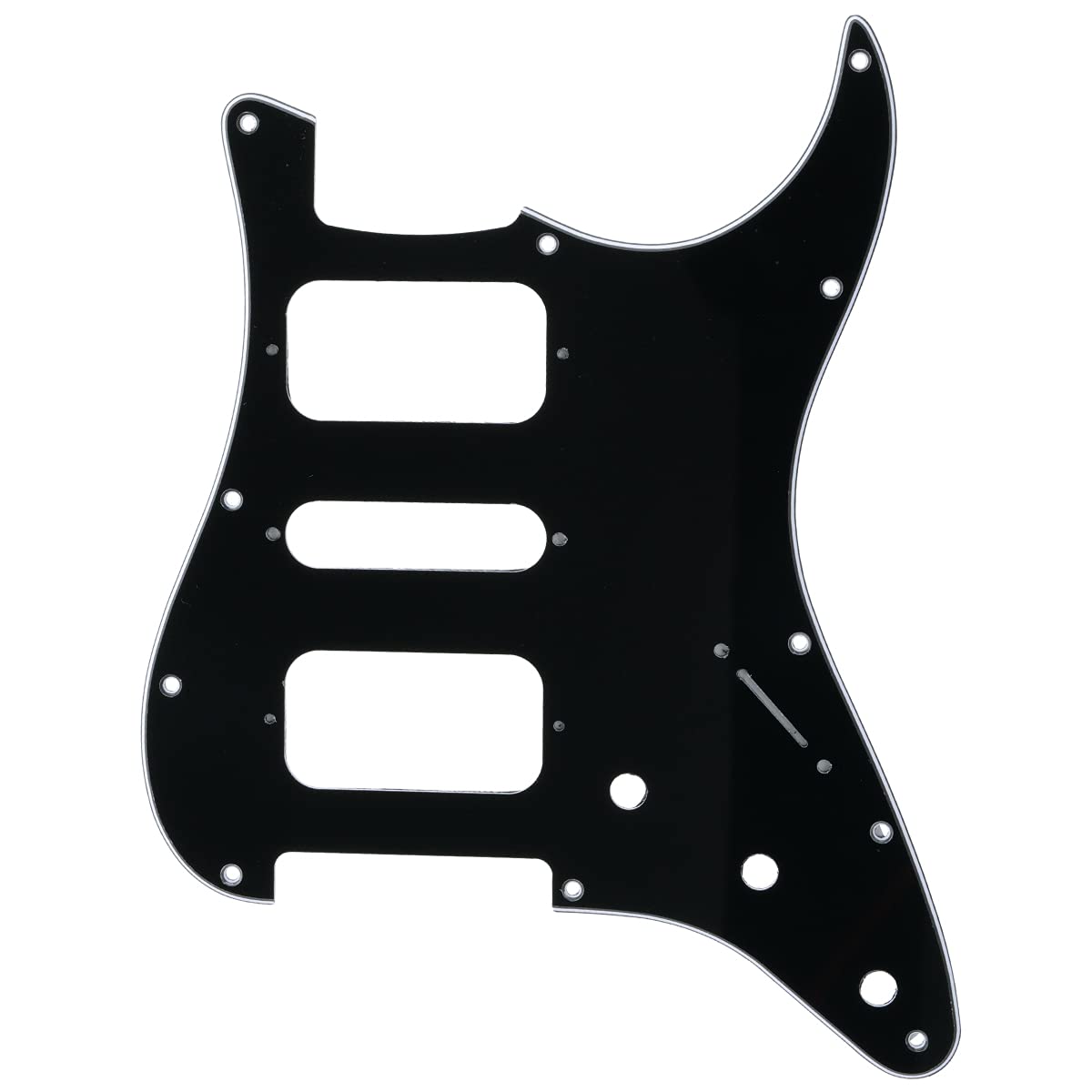 Musiclily Pro 11 Holes Round Corner HSH Strat Pickguard for American/Mexican Fender Standard Stratocaster Electric Guitar, 3Ply Black
