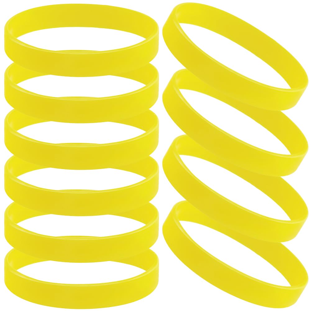 CREATCABIN 10Pcs Wrists Adult Wrist Bracelets Safety Colored Stretch Sports Bracelet Elastic for Event Party Vocal Concert Competition Women Men 6.1 x 6.1cm Yellow