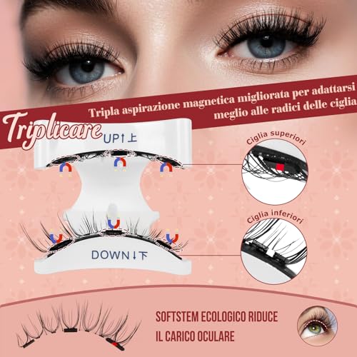 Higu Clace Ciglia Finte Magnetiche Con Applicatore, Non Richiedono Colla, Naturali E Realistiche, Facili Da Applicare E Rimuovere (Style-N8)