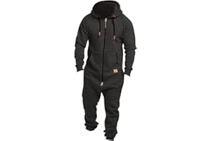 Mens One Piece Hooded Jumpsuit Zip Up Casual Sweatshirt Onesie Fleece Lined Warm Jogging Coverall Streetwear Loungewear