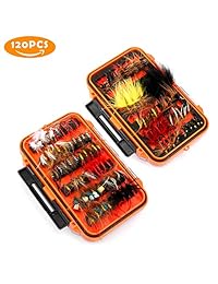 Magreel Fly Fishing Lures Kit with Box, Dry Wet Flies, Nymphs, Streamers for Bass Salmon Trout Fishing-120Pcs 64Pcs