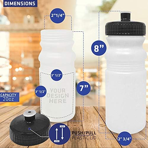 CSBD plastic water bottles in various colors and sizes, priced at $12.95.
