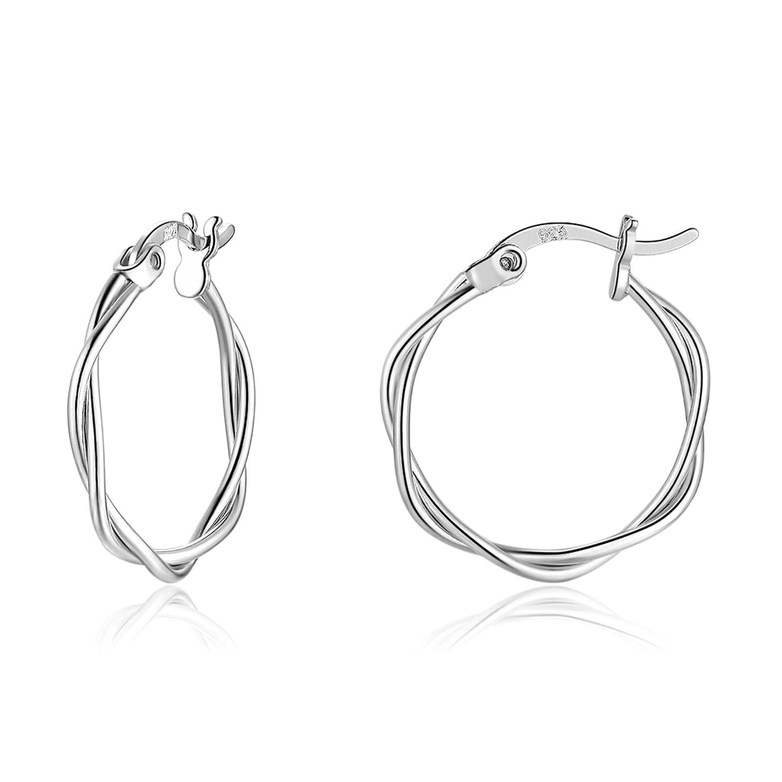 wynn's Silver Hoop Earrings for Women, Small Sleeper Silver Hoops Earrings, Hypoallergenic 925 Sterling Silver Twist Hoop Earrings for Women Girls, 20mm silver hoop earrings
