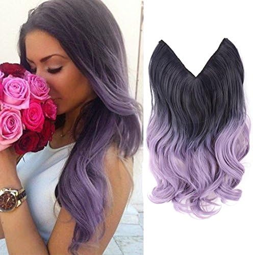 HairPhocas 14" Black to Purple(Violet) Dip Dyed Colored Secret Hair Extensions Synthetic Curly Wave Hairpieces