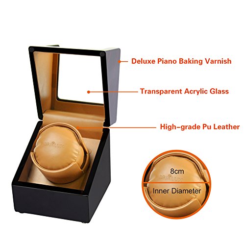 Driklux Automatic Single Watch Winder for Rolex with Quiet Motor,Premium Solid Wood Exterior and Soft Flexible Watch Pillows of Brown Leather