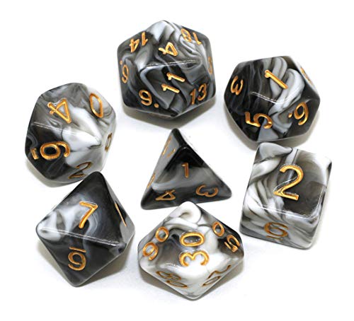 HD DND Dice White Black RPG Polyhedral Dice Set Fit Dungeons and Dragons(D&D) Pathfinder Role Playing Games 7 Dice Set with Dice Bag