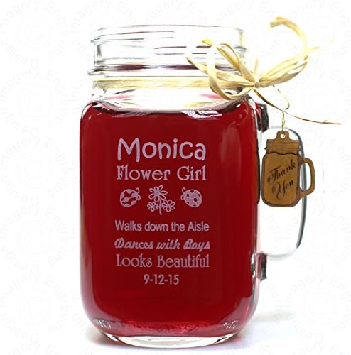 Flower Girl Mason Jar with Wooden Thank You Charm