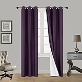 LuxuryDiscounts 2 Piece Thick Faux Silk Blackout Insulated Room Darkening Grommet Top Window Curtain Panel Drapes with Foam Back Layer Protection (Purple