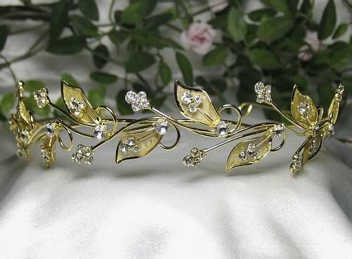 Janefashions Floral Clear Austrian Rhinestone Crystal Tiara Headband Bridal Wedding -Gold