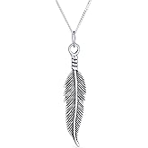 Native American Style Bohemian Boho Sideways Diagonal Feather Leaf Pendant Necklace Western Jewelry For Women For Teen Oxidized .925 Sterling Silver & Gold Plated