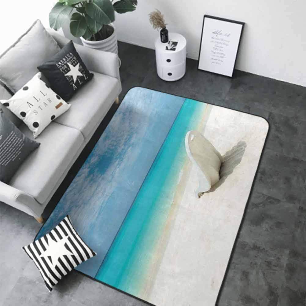 Floor mats for Kids Seaside Decor,Maldivian Beach,Sun Bed at The Seashore Sunny Day Travel Destination Picture,Turquoise,Off White 60"x 72" Area Rugs